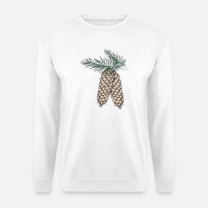 zwei Tannenzapfen an Tannenzweige - Unisex Pullover - Weiß