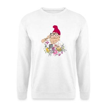 Ein Gartenzwerg als Hipster mit Brille und Tattoos - Unisex Pullover - Weiß - Vorne