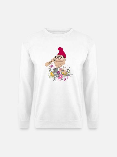 Ein Gartenzwerg als Hipster mit Brille und Tattoos - Unisex Pullover - Weiß