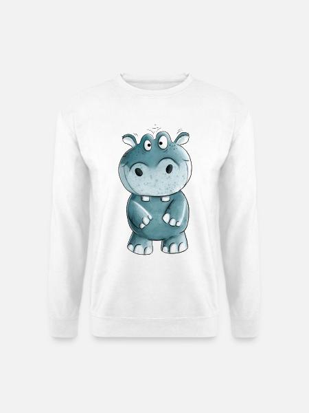 Blaues Nilpferd I Wildtiere Comic - Unisex Pullover - Weiß