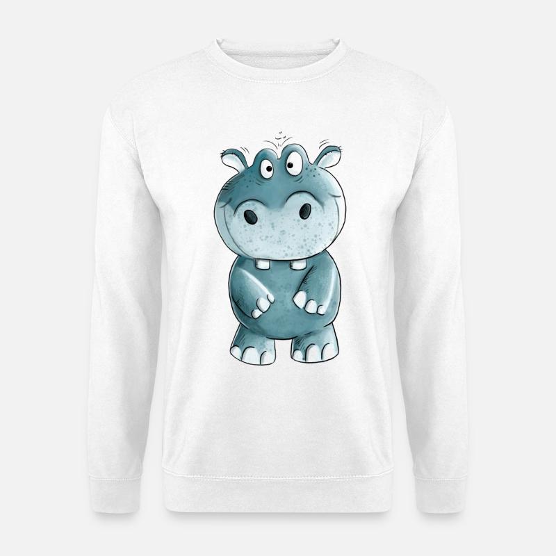 Blue Hippo I Wildlife Comic - Unisex Sweatshirt - white