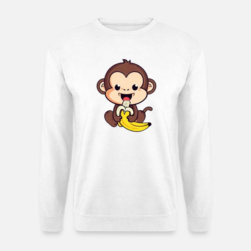 cute monkey eats a banana - Unisex Sweatshirt - white