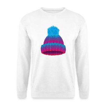 Bonnet coloré en tricot avec grand pompon - Sweat-shirt Unisexe - blanc - Devant