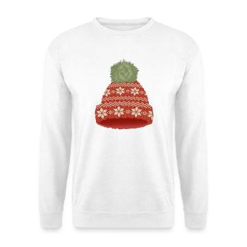 Rot Grüne Mütze in Strick Optik mit großer Bommel - Unisex Pullover - Weiß - Vorne