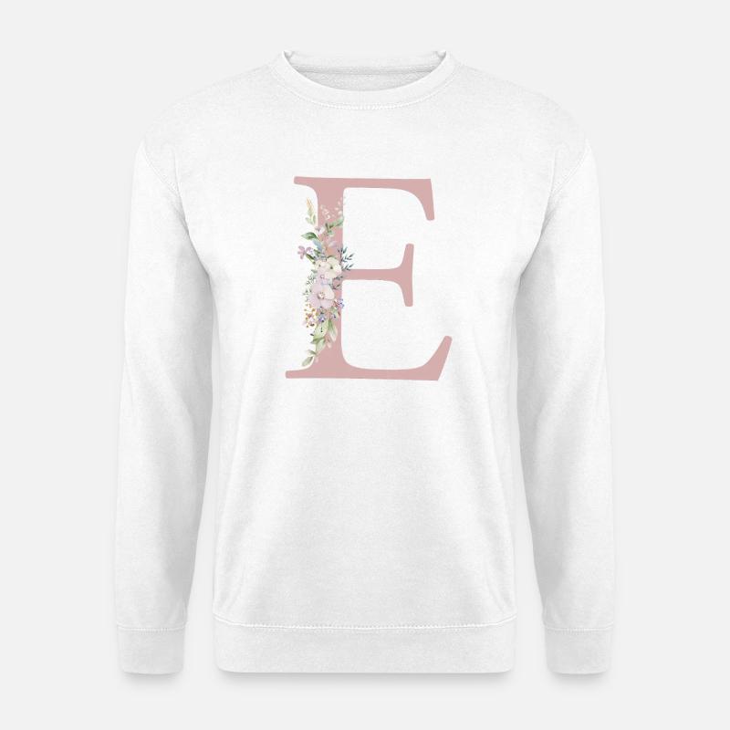 E Monogram, Floral, Customizable - Unisex Sweatshirt - white