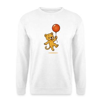 Fröhlicher Löwe mit Ballon schwebt durch die Lüfte - Unisex Pullover - Weiß - Vorne