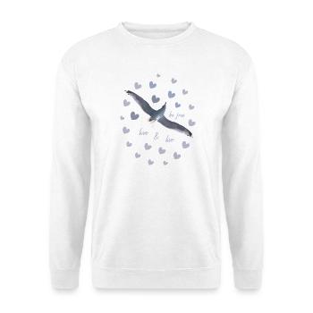 Freiheitsliebende Möwe im Flug mit Herzen freiheit - Unisex Pullover - Weiß - Vorne