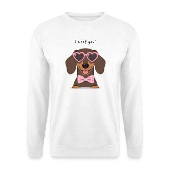 Dackel I Woof You Valentinstag Design - Unisex Pullover - Weiß - Vorne