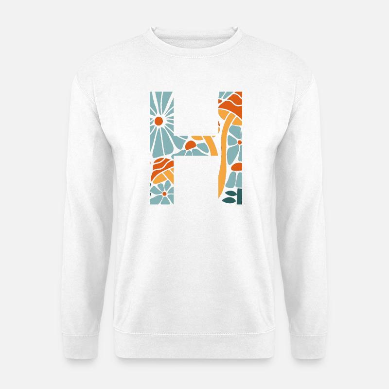 Buchstabe h groovige Blumen Geschenkidee - Unisex Pullover - Weiß