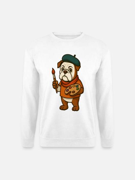 Kunstner Bulldog Maskot med malingspalett - Genser unisex - hvit