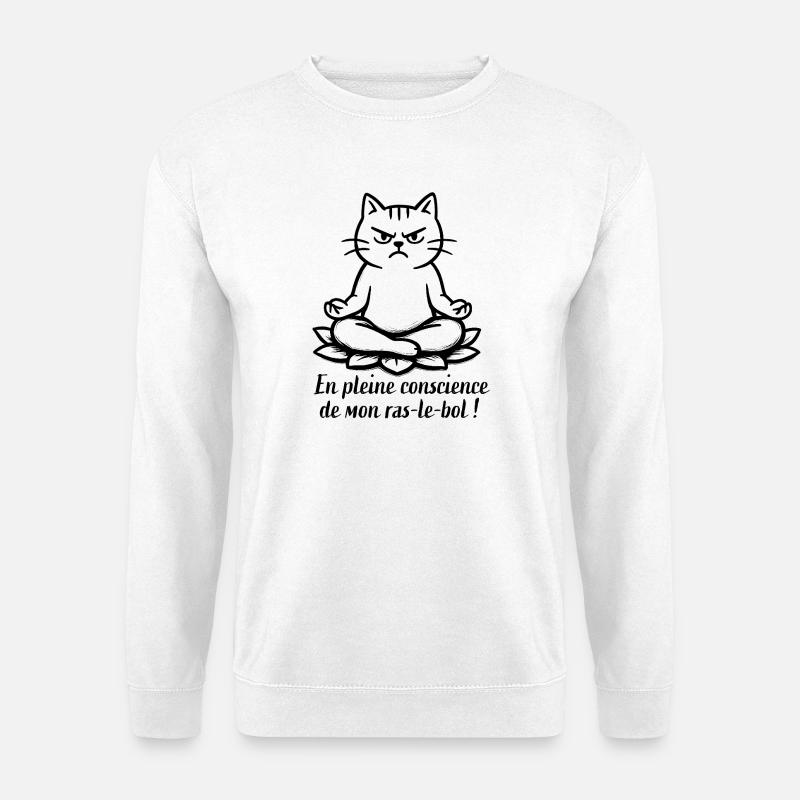 Chat grognon en méditation - Unisex Sweatshirt - white