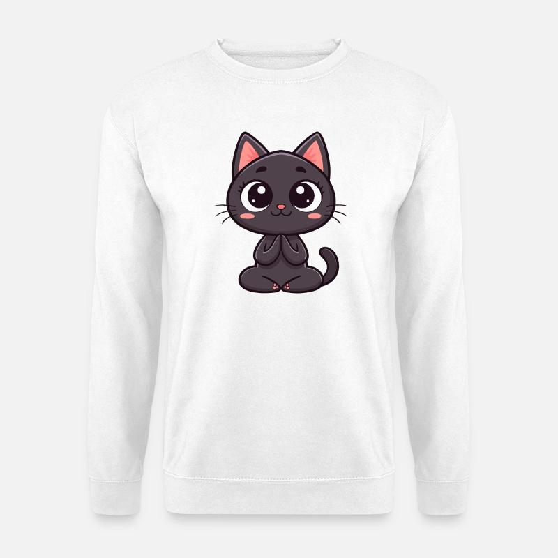 Süße schwarze Katze betet - Unisex Pullover - Weiß