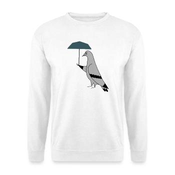 Pigeon with Umbrella – Illustration minimaliste urbaine - Sweat-shirt Unisexe - blanc - Devant