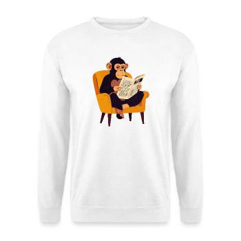 Affe liest Zeitung im Sessel lustiges Affen Motiv - Unisex Pullover - Weiß - Vorne