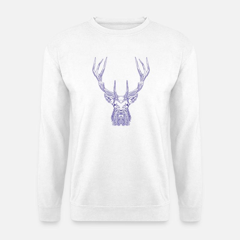Tech Deer – Geometrischer Hirsch in Blau - Unisex Pullover - Weiß