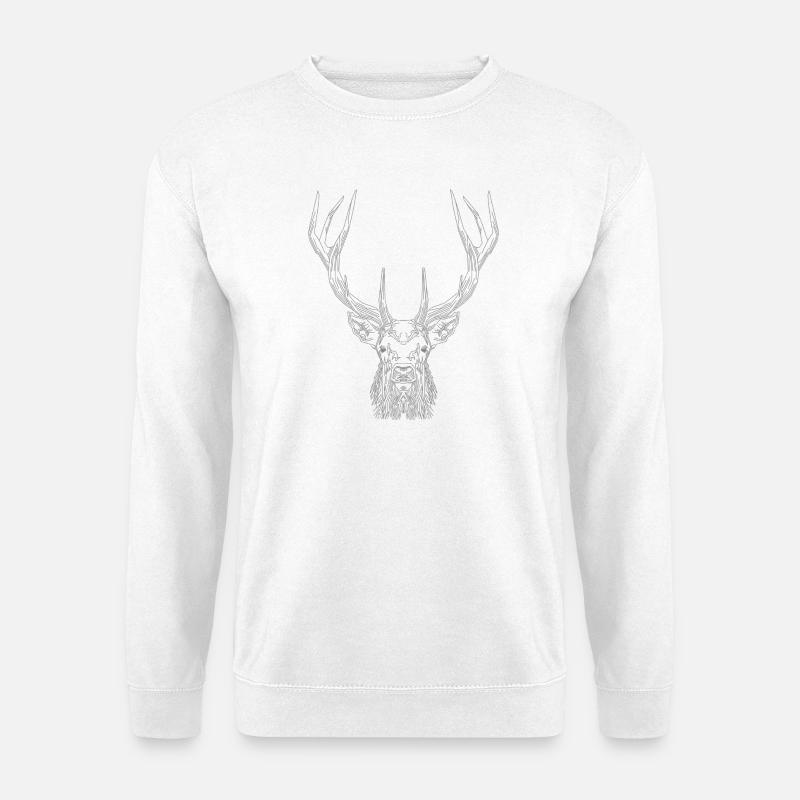 Tech Deer – Geometrischer Hirsch in Grau - Unisex Pullover - Weiß