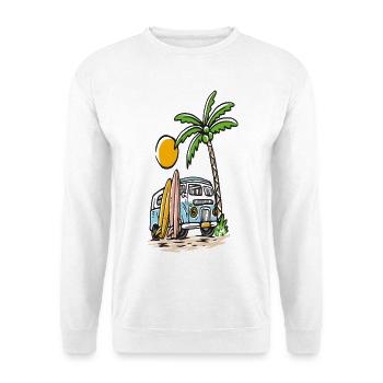 Bus de surf tropical sur la plage de palmiers - Sweat-shirt Unisexe - blanc - Devant