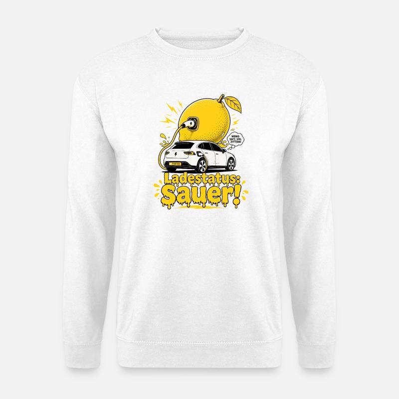 Ladestatus Sauer, E Auto Satire. - Unisex Pullover - Weiß