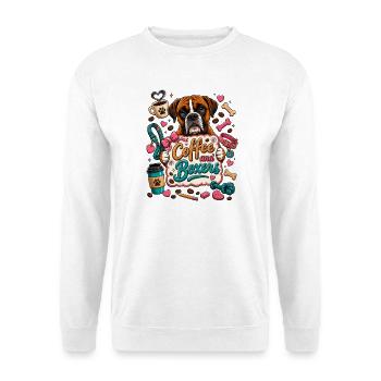 Café et Boxers – Boxer Dog Coffee Love - Sweat-shirt Unisexe - blanc - Devant
