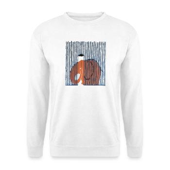Elefant im Regen – Künstlerisches Design - Unisex Pullover - Weiß - Vorne - Alina (178cm) & Michal (187cm)