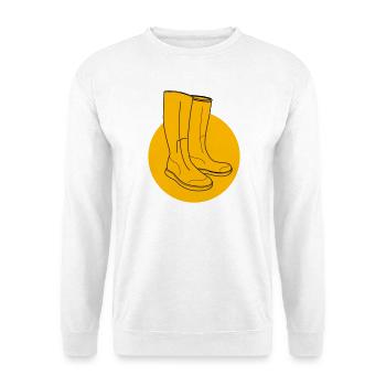 Gelbe Gummistiefel - Unisex Pullover - Weiß - Vorne - Alina (178cm) & Michal (187cm)