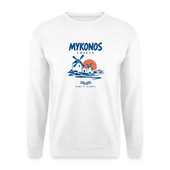 Mykonos-Windmühlen - Unisex Pullover - Weiß - Vorne - Alina (178cm) & Michal (187cm)