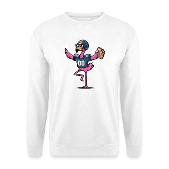 Lustiger Flamingo als American Football Spieler - Unisex Pullover - Weiß - Vorne - Alina (178cm) & Michal (187cm)