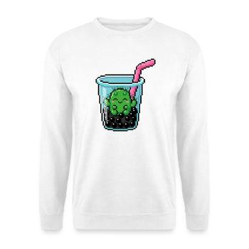 Süßer Pixel Art Kaktus in Bubble Tea Becher - Unisex Pullover - Weiß - Vorne - Alina (178cm) & Michal (187cm)