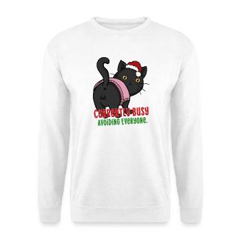 Lustige weihnachtliche Introvertierte Katze, die eifrig ausweicht - Unisex Pullover - Weiß - Vorne - Alina (178cm) & Michal (187cm)