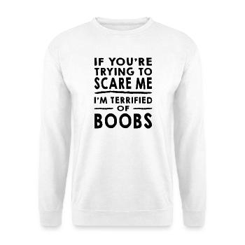 Angst vor Brüsten Lustiges Halloween - Unisex Pullover - Weiß - Vorne - Alina (178cm) & Michal (187cm)