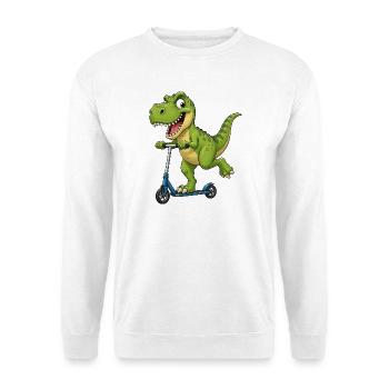 Süßer T-Rex auf Roller Cartoon Freund - Unisex Pullover - Weiß - Vorne - Alina (178cm) & Michal (187cm)