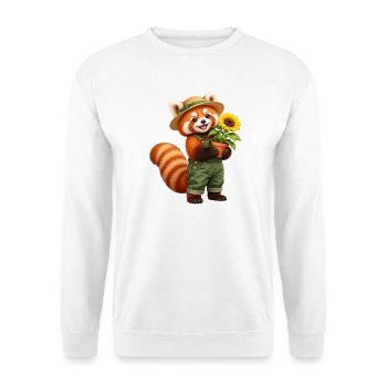 Roter Panda-Gärtner mit Sonnenblume - Unisex Pullover - Weiß - Vorne - Alina (178cm) & Michal (187cm)