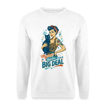 Rockabella mit Katze im Retro Leopard Pin-up Stil - Unisex Pullover - Weiß - Vorne - Alina (178cm) & Michal (187cm)