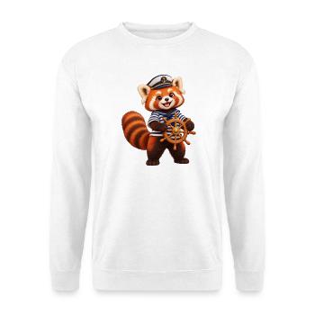Sailor Red Panda mit Schiffsrad - Unisex Pullover - Weiß - Vorne - Alina (178cm) & Michal (187cm)