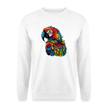 Bunter Papagei Print Tropische Kolorierung - Unisex Pullover - Weiß - Vorne - Alina (178cm) & Michal (187cm)