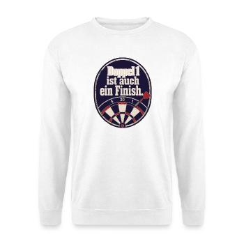 Madhouse Dartspieler Retro Emblem Double 1 Humor - Unisex Pullover - Weiß - Vorne - Alina (178cm) & Michal (187cm)