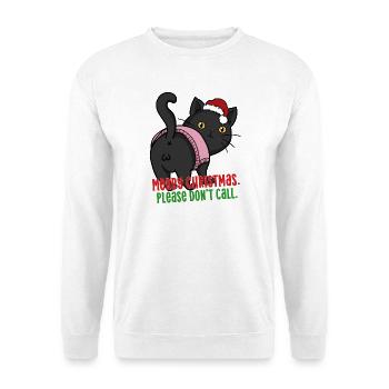Lustige frohe Weihnachtskatze Bitte ruf nicht an - Unisex Pullover - Weiß - Vorne - Alina (178cm) & Michal (187cm)