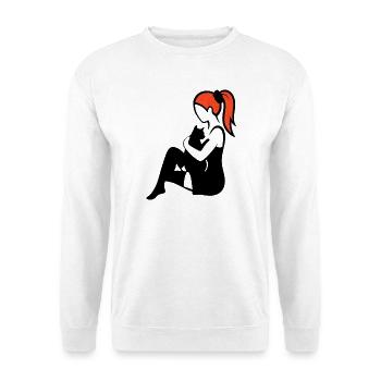 donna_con_coda_di_cavallo_capelli_rossi_con_gat - Unisex Pullover - Weiß - Vorne - Alina (178cm) & Michal (187cm)