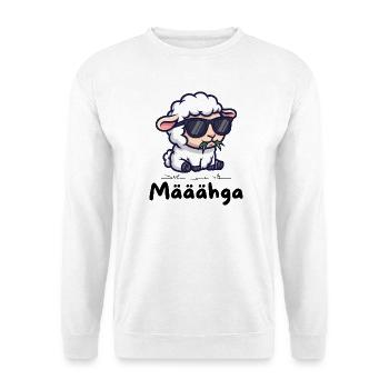Määähga – Cooles Schaf mit Sonnenbrille - Unisex Pullover - Weiß - Vorne - Alina (178cm) & Michal (187cm)