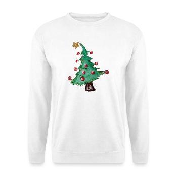 Aquarell-Weihnachtsbaum mit roten Ornamenten - Unisex Pullover - Weiß - Vorne - Alina (178cm) & Michal (187cm)