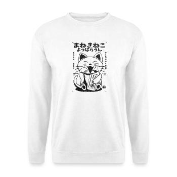 Maneki Neko Witzike Sake Katze - Unisex Pullover - Weiß - Vorne - Alina (178cm) & Michal (187cm)