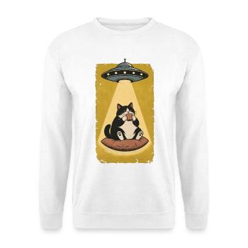Katzenpause im UFO Strahl - Unisex Pullover - Weiß - Vorne - Alina (178cm) & Michal (187cm)