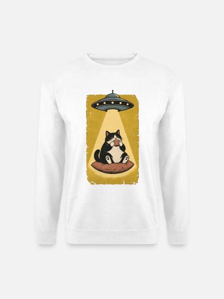 Katzenpause im UFO Strahl - Unisex Pullover - Weiß