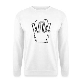 Pommes handgezeichnet - Unisex Pullover - Weiß - Vorne - Alina (178cm) & Michal (187cm)