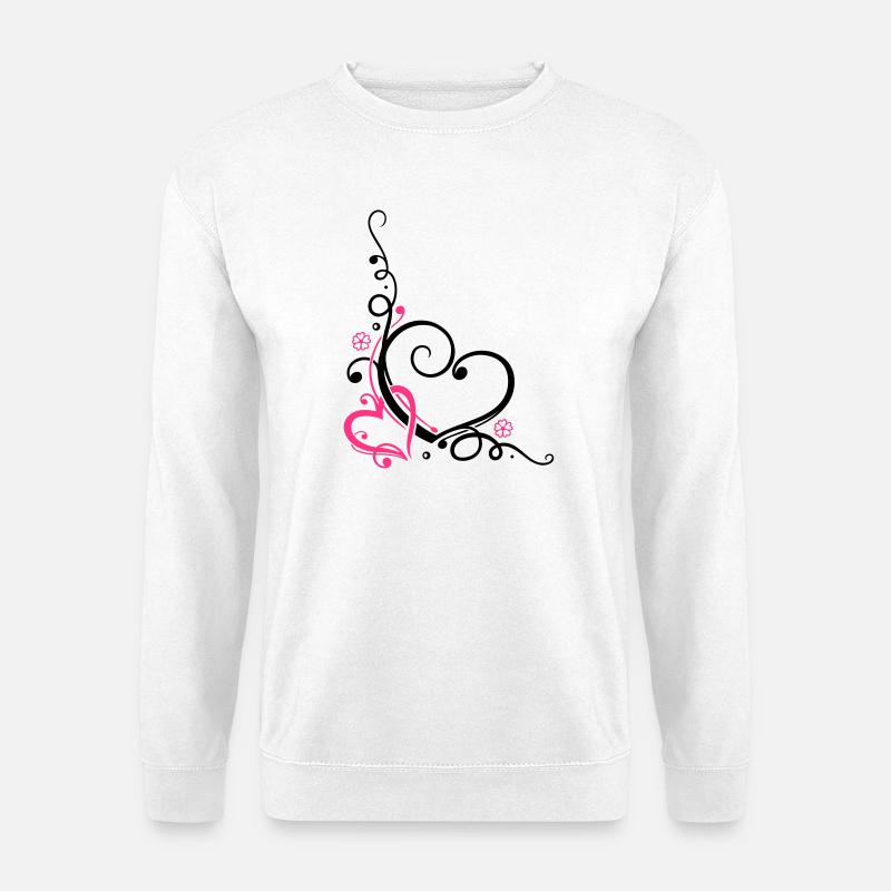 Zwei Herzen mit Blumen, verliebt - Unisex Pullover - Weiß
