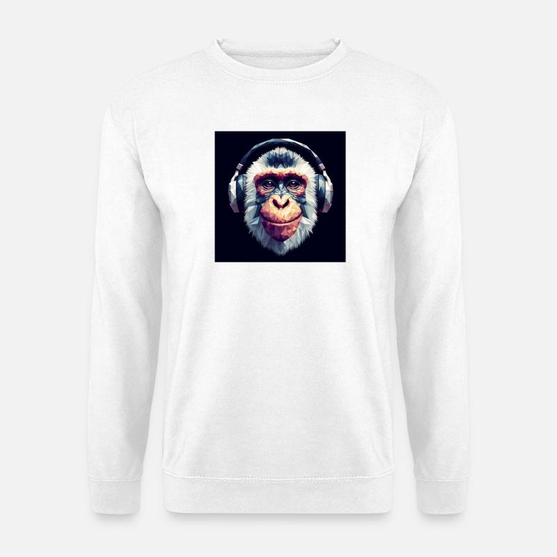 Affe mit Kopfhörer - Unisex Pullover - Weiß