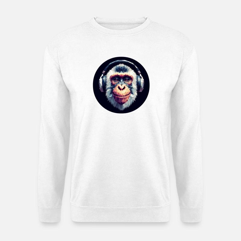 Cooler Affe mit Kopfhörern - Unisex Pullover - Weiß