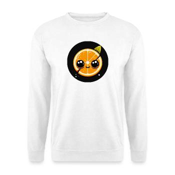 Orange mit Gesicht und großen Augen - Unisex Pullover - Weiß - Vorne