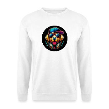 Golden Retriever Dog Rapper with Cap and Headphones - Unisex Sweatshirt - white - Front