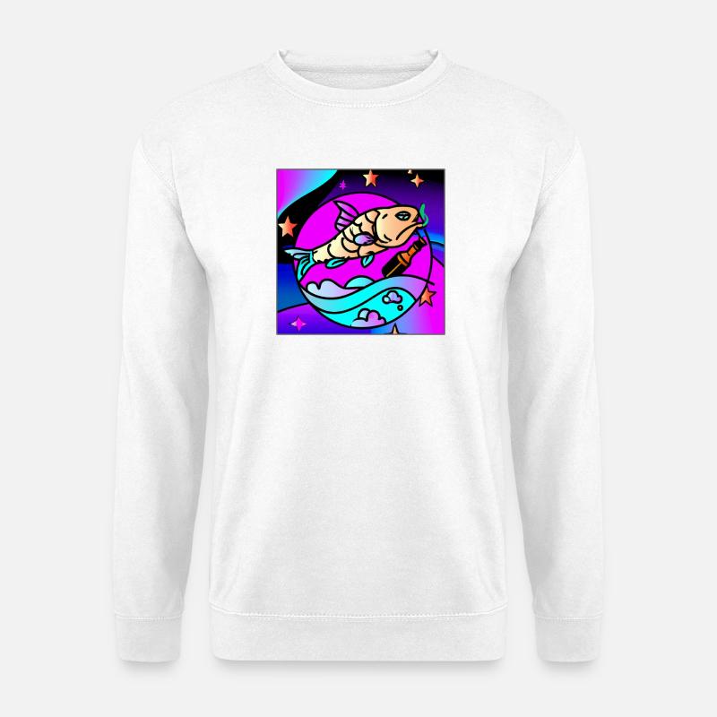 Drunk vaperwave/retrowave fish. - Unisex Sweatshirt - white
